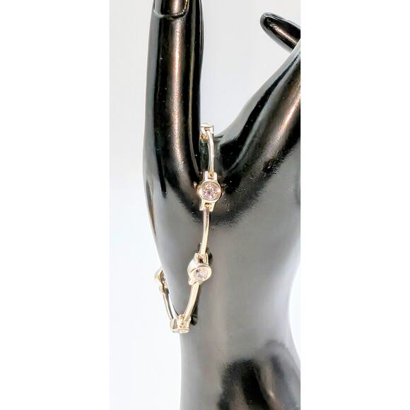 VTG 925 Sterling Bezel Set CZ Bar Link Tennis 7" Slide In W/ Safety Bracelet - Picture 1 of 9